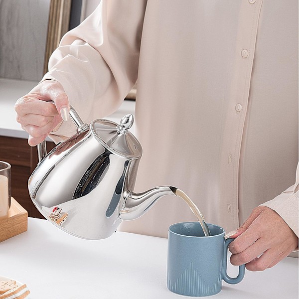 Rustfrit Stål Tekande Kaffeservere 42oz(1.2 liter) 4-5 Kopper, Nem Hældning Sølv Tekande Without Filter 1.2 litres