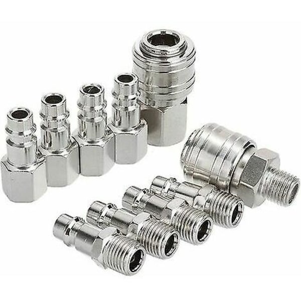 Kompressorbeslag 1/4\" Bsp Pneumatisk Hurtigkobling Pneumatisk Luftkobling Kompressorkit Lufttilbehørsslange Hann- og Hunnkontakt (10 deler)