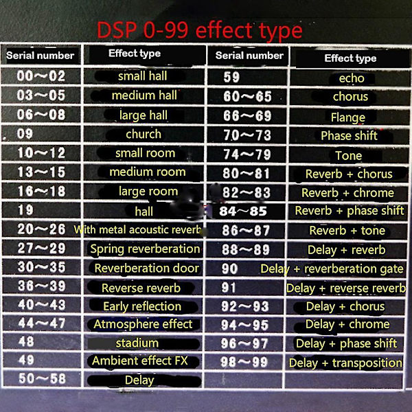 DSP Digital Reverbmodul Karaoke Reverbbräda Mixer Effektmotul 0-99 100 Sorter Effekt