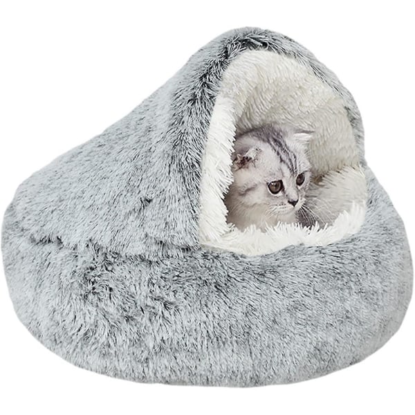 Lugnande Kattsäng Fluffig Plysch Kattbädd, Husdjursbädd För Inomhuskatter Liten Hund, Mjuk Varm Donut Kattsömnpåse (m-50cm, Grå)