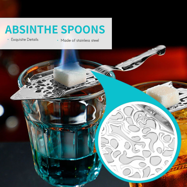 2 stk. Absint-skjeer, Absint-cocktailskjeer i rustfritt stål, utsøkt sett for å lage absint, gotiske absint-skjeer H