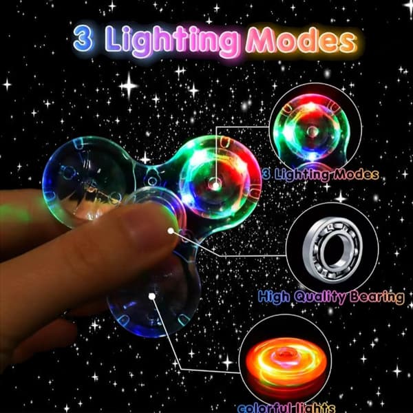 Fidget Spinner, 2-pack Kristall LED-ljus Fidget Spinners för barn och vuxna Ljus upp sensoriska Fidget Leksaker (Kristall + Blå)