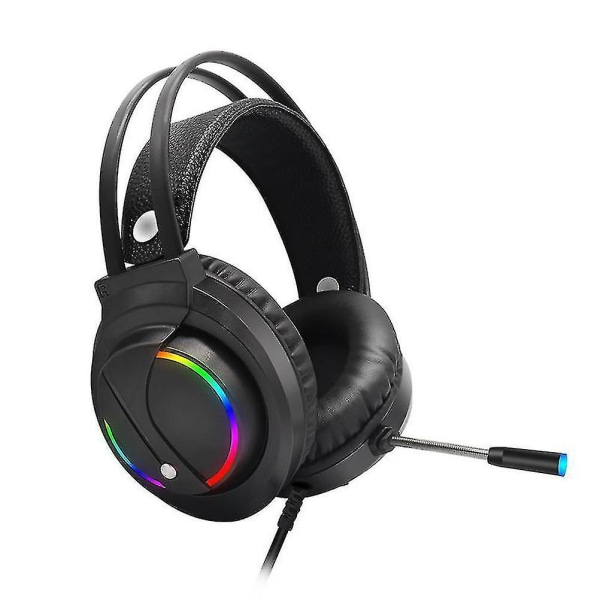 Spelheadset med mikrofonhörlurar Rgb Ljus Surroundljud USB Wired Gamer-hörlurar (svart)