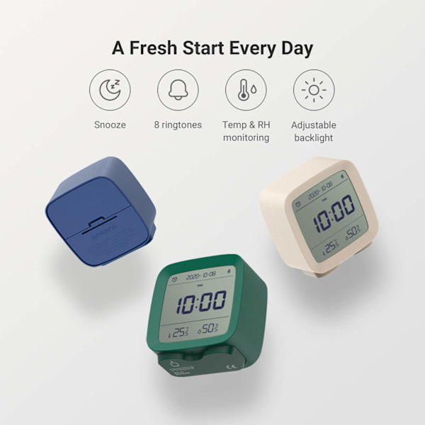 Bluetooth-väckarklocka, App-styrd Digital Smartklocka med Datum, Tid, Temperatur, Luftfuktighet, Snooze-funktion, 16 Alarm och 8 Ringsignaler White
