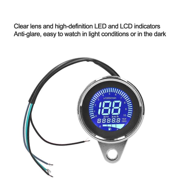 Speedometer 0-160KM/H LCD Digital LED Speedometer til Motorcykel 12V DC Retro Krom Stil