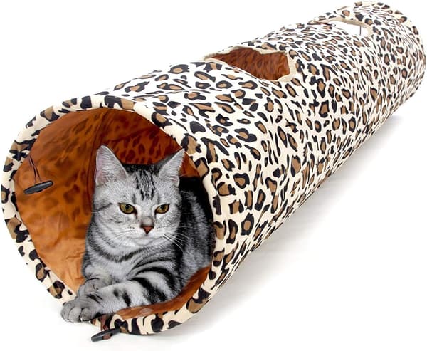 Kattetunnel i leopardmønster, sammenklappelig kattetunnel til katte