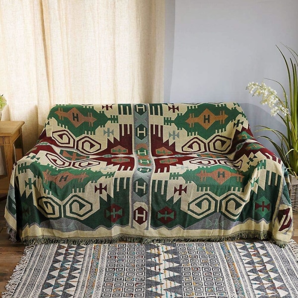 Dekorativt vævet bomuldstæppe Sofa Håndklæde Varmt undertræk i bomuld 130 X 180 cm (bohemestil)