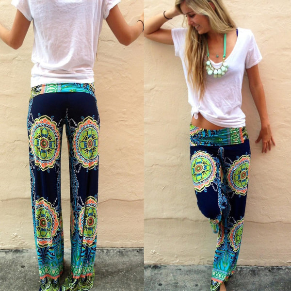 Kvinder Boho Floral Baggy Yoga Bukser Hippie Sommer Strand Bukser med brede ben