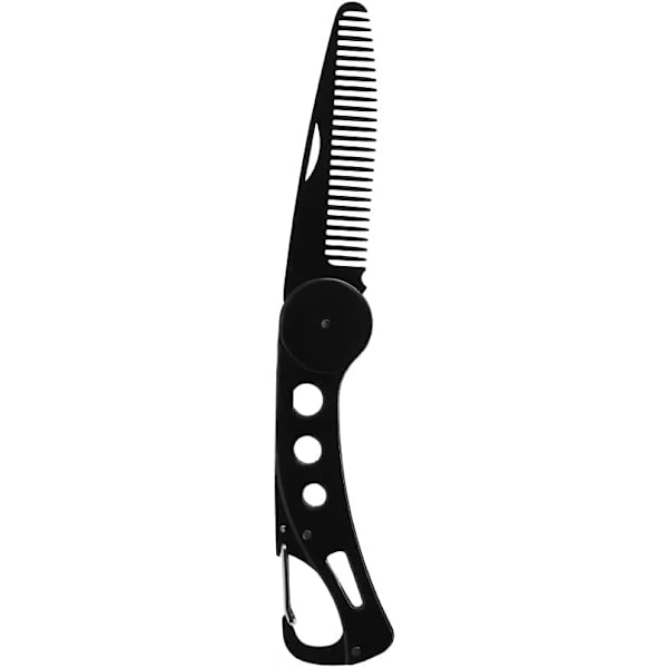 Skäggkam i rostfritt stål - Fällbar skäggkam i fickformat för hårstyling för män för hår, skägg, mustasch, herrkam för skötsel Black 16x3 centimeter
