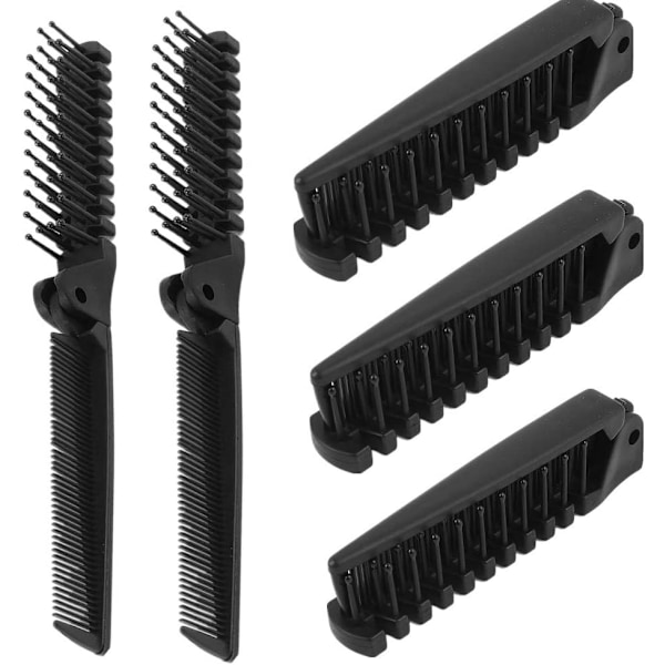 Hopfällbar hårborste, 5-pack bärbar resehårborste, plast hopfällbar antistatisk hårborste, hopfällbar fickhårborste Black 5 Count (Pack of 1)