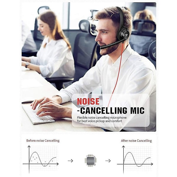 USB-hodetelefon med støydempende mikrofon for PS5-bærbar PC, On-Ear Wired Office Call Cen