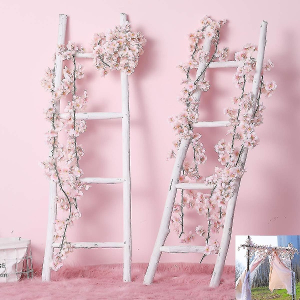 Konstgjord körsbärsblomningsgirland hängande vinstockar sidengirland bröllopsdekor (förpackning om 2, rosa)