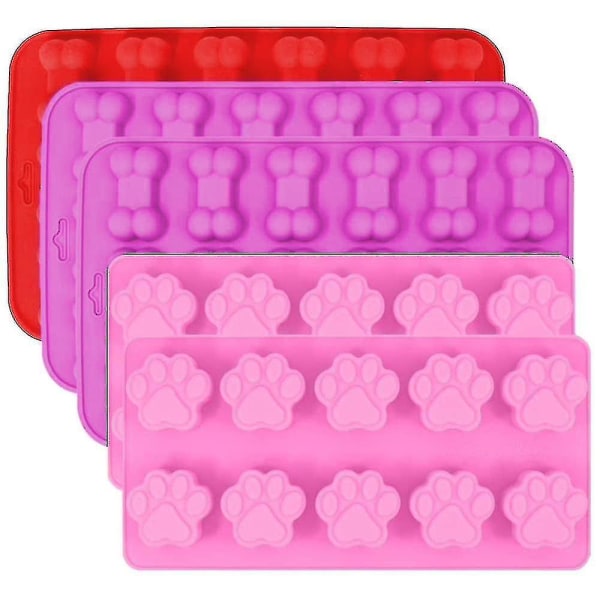 5 Pack Silicone Ice Molds Trays With Puppy Dog Paw And Bone Shape