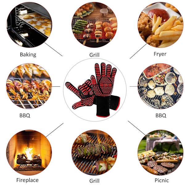 Grillhandskar, Värmebeständiga Ugnhandskar Upp Till 800°C, Universal Värmebeständiga Ugnhandskar, För Grill Bbq Kök Ugn Matlagning Eldstad Eldstad. [1 Par]