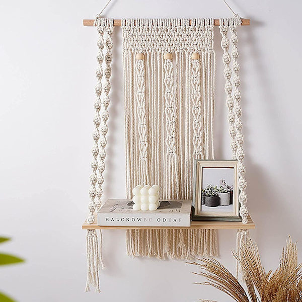 1 st Macrame-hylla - Väggorganiserare - Handgjorda vävda rep-hyllor, Bohemisk väggdekor, Hyllning av växter, böcker, samlingar