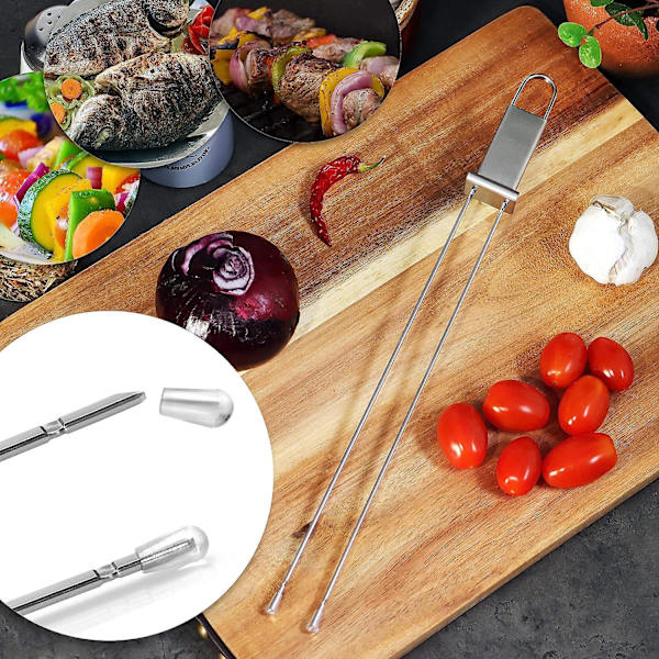 6x Premium Grillspyd med Håndtak, 430 Rustfritt Stål Dobbel Grillspyd, Kebabspyd med Dobbel Tinn (06x Dobbel Spyd med Skyver)