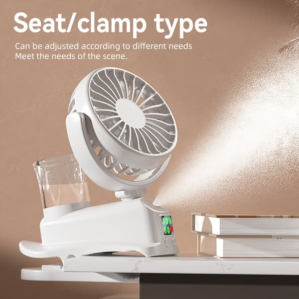 Dette er en hvid 2-i-1 ventilator og luftfugter: en ventilator med integreret befugtningsfunktion.