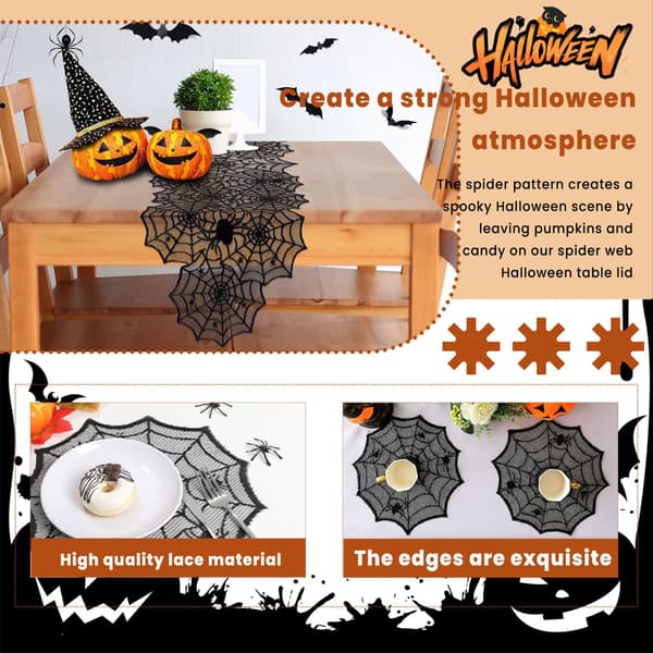 Sett med 4 Halloween-bordbrikker med edderkoppdesign, som måler 30 x 29 cm.