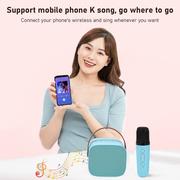 Mini karaokemaskinset stöder Bluetooth AUX USB-minneskort bärbar Bluetooth-högtalare med trådlös mikrofon Blue