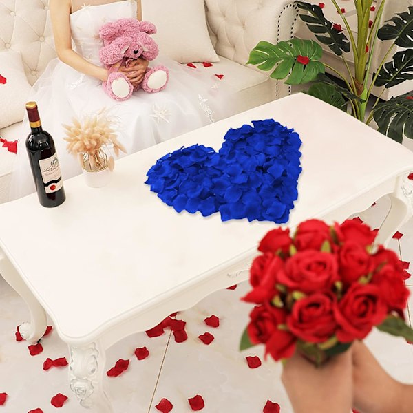 2000 stykker roseblader, kunstige roseblomster uten smak, emulerte roseblader for romantiske scener, bryllupsdag, bursdag, kjærlighetserklæring Blue