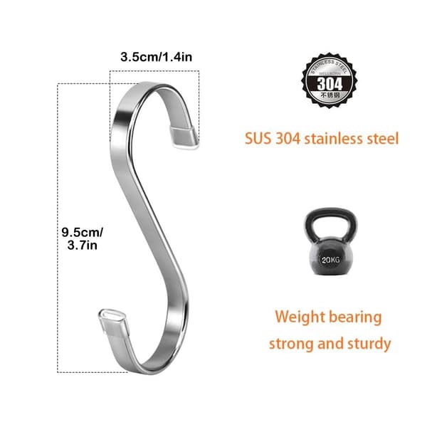 sett med 18 solide og holdbare S-kroker i rustfritt stål (9,5 cm) 9.5cm