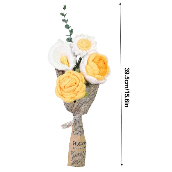 Konstgjord blomsterbukett Stickad blomma DIY Ull Heminredning Present Kreativ handgjord 39cm handvävd bukett Gul