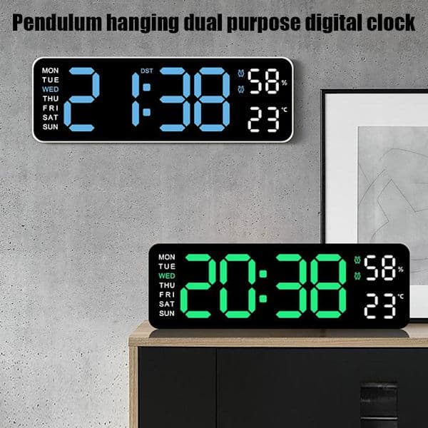 Med kalenderdatum temperatur LED stor display USB digital väggklocka R9 vit ram grönt ljus White shell green light 1pcs