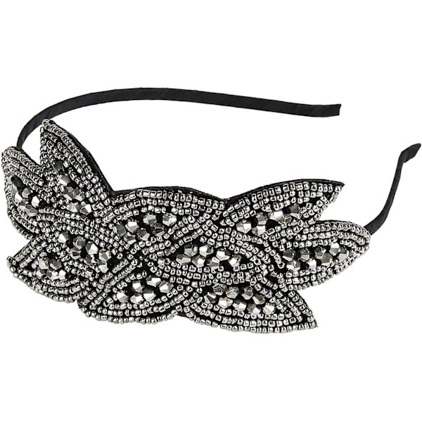 Vintage-hiuspanta, elegantti kristallipanta, 1920-luvun fascinator, paras asuste naisille ja naisille (musta) Black 1 count (Pack of 1)