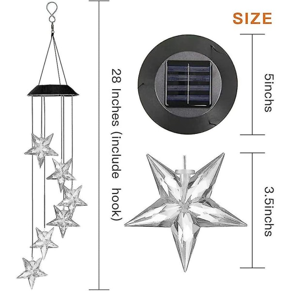 Wind Chimes With Led Five-pointed Star Wind Chimes, Home Mobile Waterproof Wind