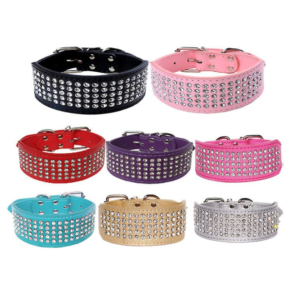 Rhinestone Hundeforetøj i Kunstlæder - 5 Rækker af Glimtende Diamanter - 56 * 5 (cm) (s, Skinnende Pink)