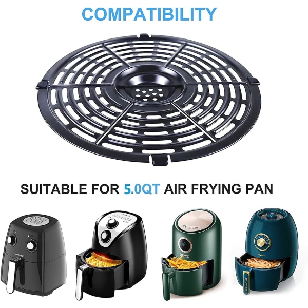 Airfryer-ersättningsdelar Grillpanna, Rund Grill Crisper Plate-bricka med gummibumpar, Non-stick-beläggning Airfryer-ställtillbehör för 3,7qt, Dis