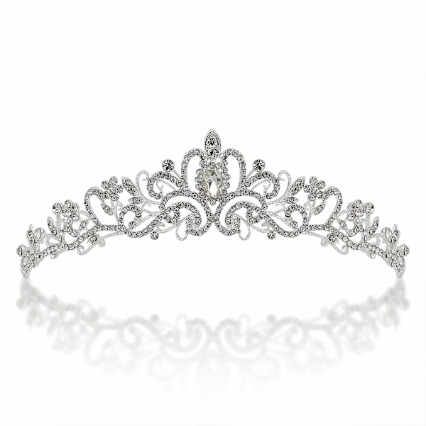 Bröllopskrona och tiara med kristaller för brudens håraccessoarer Silver Hart Tiara för kvinnor och flickor