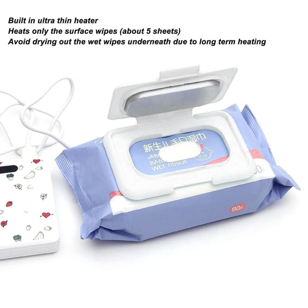 Baby Wipe Warmer Case Rejseholder Genopfyldelig Konstant Temperatur Ultra Tynd Usb Varme Wipe Case Hvid