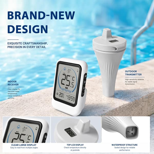 IP68 Trådløst Pooltermometer, Højpræcisions Flydende Digitalt Termometer (-40°C til +70°C), Vandtæt