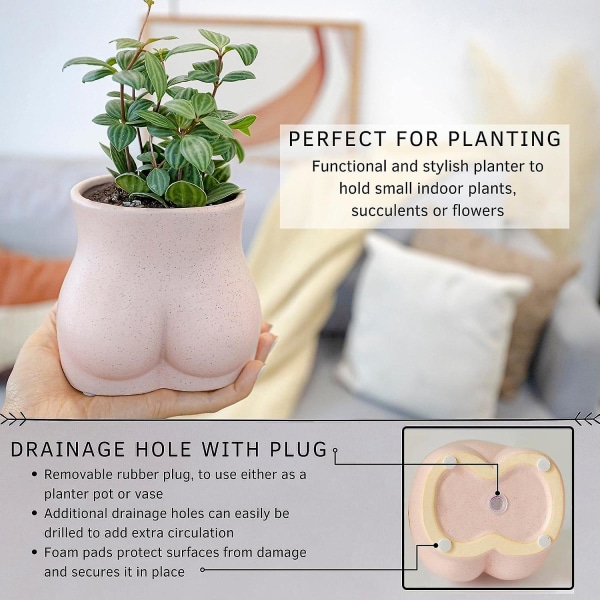 Keramisk Butt Blomsterpotte, Plantepotte Med Dræning Til Blomster, Kunstfulde Damevaser Boho Chic Hjemmeindretning (bund, Spættet Pink)