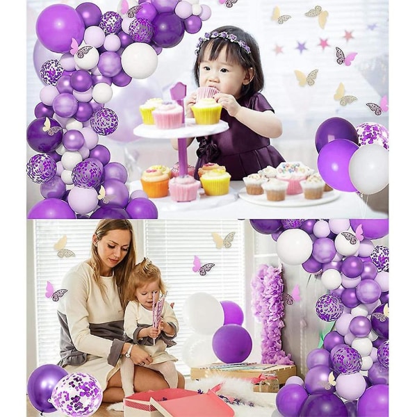 Purple Balloons Garland Arch Kit Valkoinen Purppura Confetti Latex Metallic Balloons