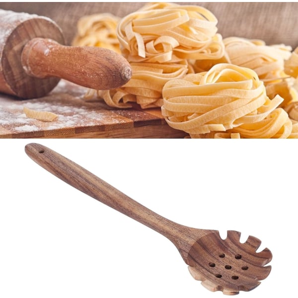 Professionell spaghettisked, 32 cm trä pastaservingsked med tänder, slitsad pastaslev, pastaslyftsked för spaghettisil