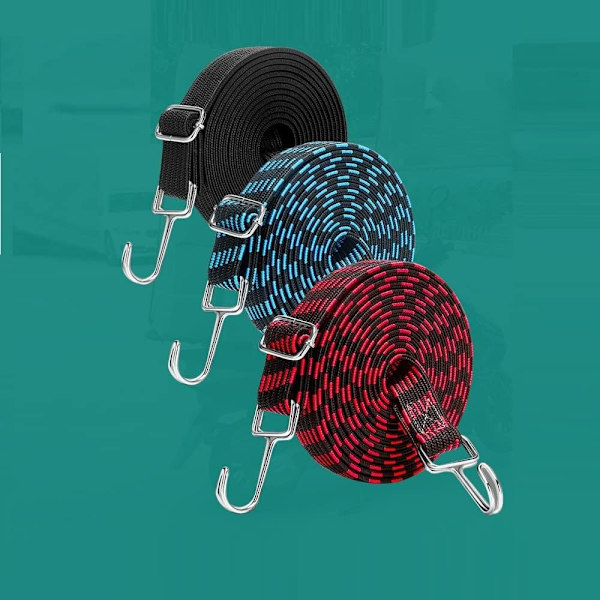 Justerbare Bungee-snore med kroge, 4-pak 2M Elastiske Bungee-stropper Lang Elasticitet Reb Heavy Duty Bungee-stropper med krog til Motorcykel, Black 200Centimeter