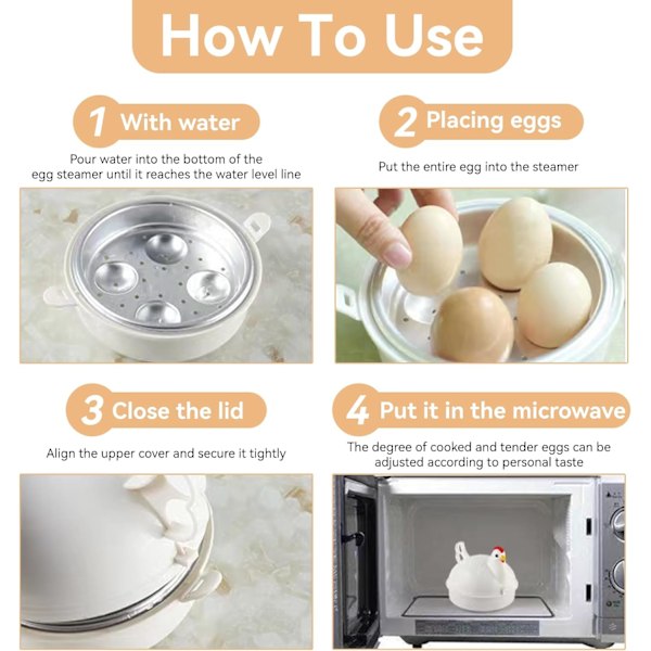 Mikrobølgeovn Egg Boiler for 4 Egg, Kyllingformet Mikrobølgeovn Egg Boiler Cooker Mikrobølgeovn Hardkogt Egg Maker 4 Egg Egg Boiler Steamer Kyllingform Eg