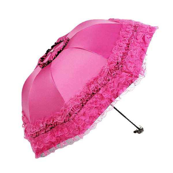 Lolita Cosplay Lace Parasol Sol eller Regn Prinsesse Anti-UV Folde Paraply Udendørs, Rød