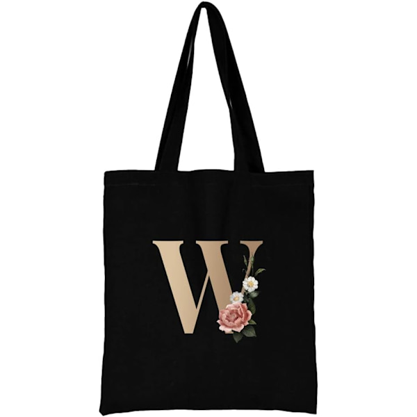 26 bokstäver tryckt canvas återanvändbara matkassar, hopfällbar casual resehandväska, axel strand tote väskor, shopper väska miljövänlig super stark tvättbar Gold W