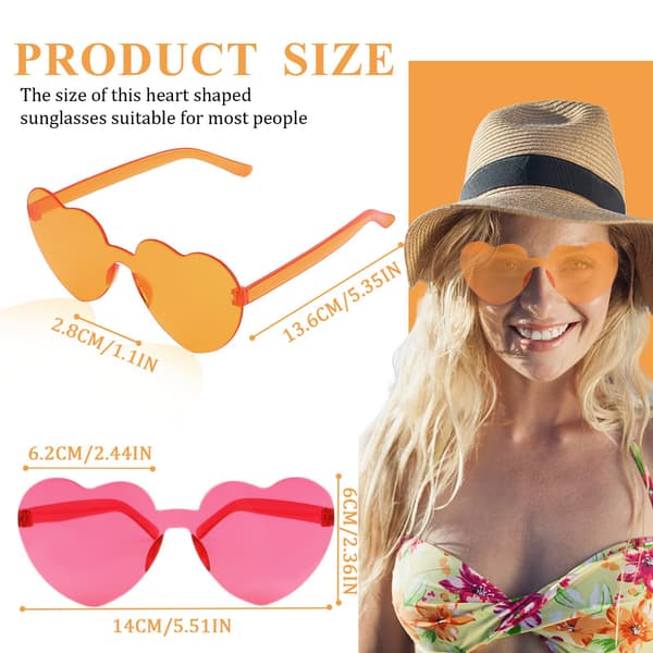 Søde hjerteformede solbriller, 2 par sjove festbriller til kvinder, tilbehør, orange, hot pink Orange, Hot Pink