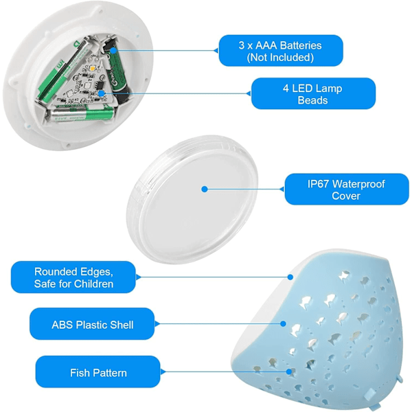 Baby badeleker, lys opp badeleker for 1 2 3 4 år gamle, fisk verden undervannslys show badekar leker, barn badeleke sensoriske lys for babyer småbarn