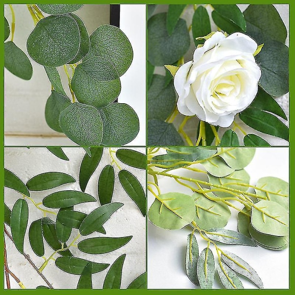 200 cm blomstergirland konstgjord ros eukalyptus pilblad Vinstockar Hem Bröllop Hängdekor