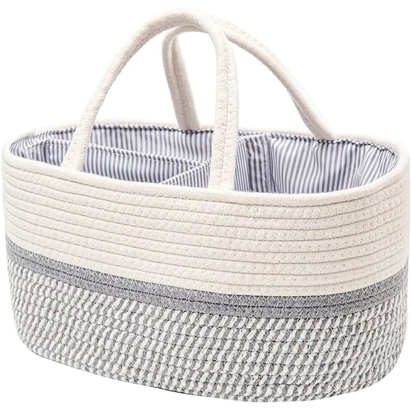 Babyblöj Caddy Organiser, Bärbar Bomullsrep Vävd Blöj Caddy - Barnkammare Förvaring, DIY Korg med Utbytbara Fack, Nyfödd Duschpresent 8gugray