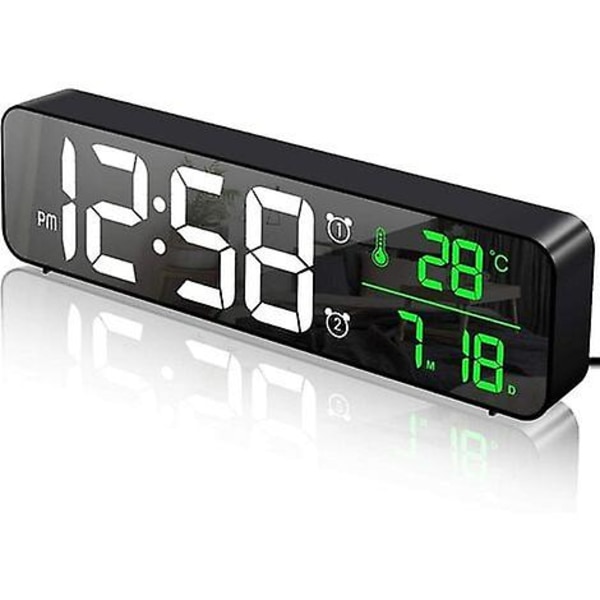 Digitaalinen herätyskello, seinäkello aamuherätyskello LED-digitaalipeili suuri näyttö päivämäärällä lämpötila, USB kello kotitoimistoon