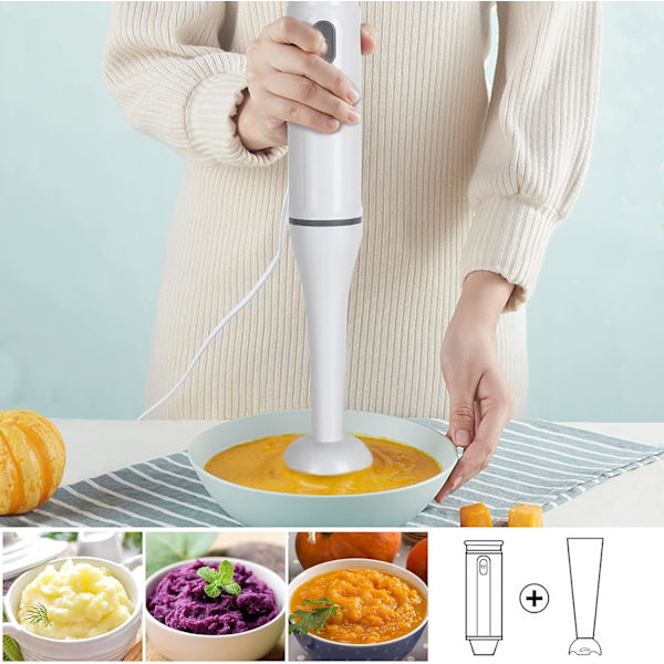 Håndholdt stavblender til suppe, elektrisk, SOKANY 200W stavblender til suppe, håndholdt foodprocessor til køkken, 2 hastigheder håndholdt stavblender til suppe til sa White