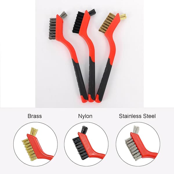 Lille stålbørstesæt til rengøring af rust i huller, 3 børster i messing/rustfrit stål/nylon