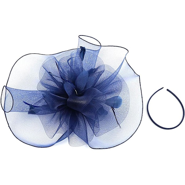 Fascinator Hat for Women Girl Flower Mesh Veil Elegant Feather Headband Retro Cocktail Tea Bridal Shower Hair Clips Pillbox Hat Tea Party Wedding He Navy ML