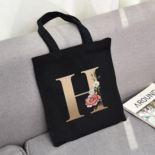 26 bogstaver trykt lærred genanvendelige indkøbsposer, sammenklappelig afslappet rejse håndtaske, skulder strand tote tasker, shopper taske miljøvenlig super stærk vaskbar Gold H